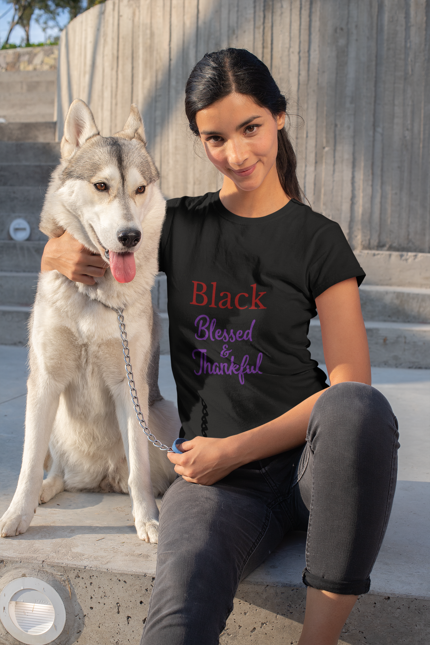Black Blessed & Thankful T-Shirt for Women Printify